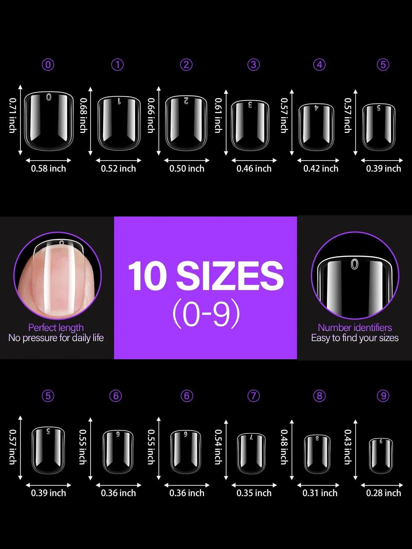 192 pieces of transparent acrylic fake nails, almond oval coffin square, suitable for nail art and home DIY nail making products