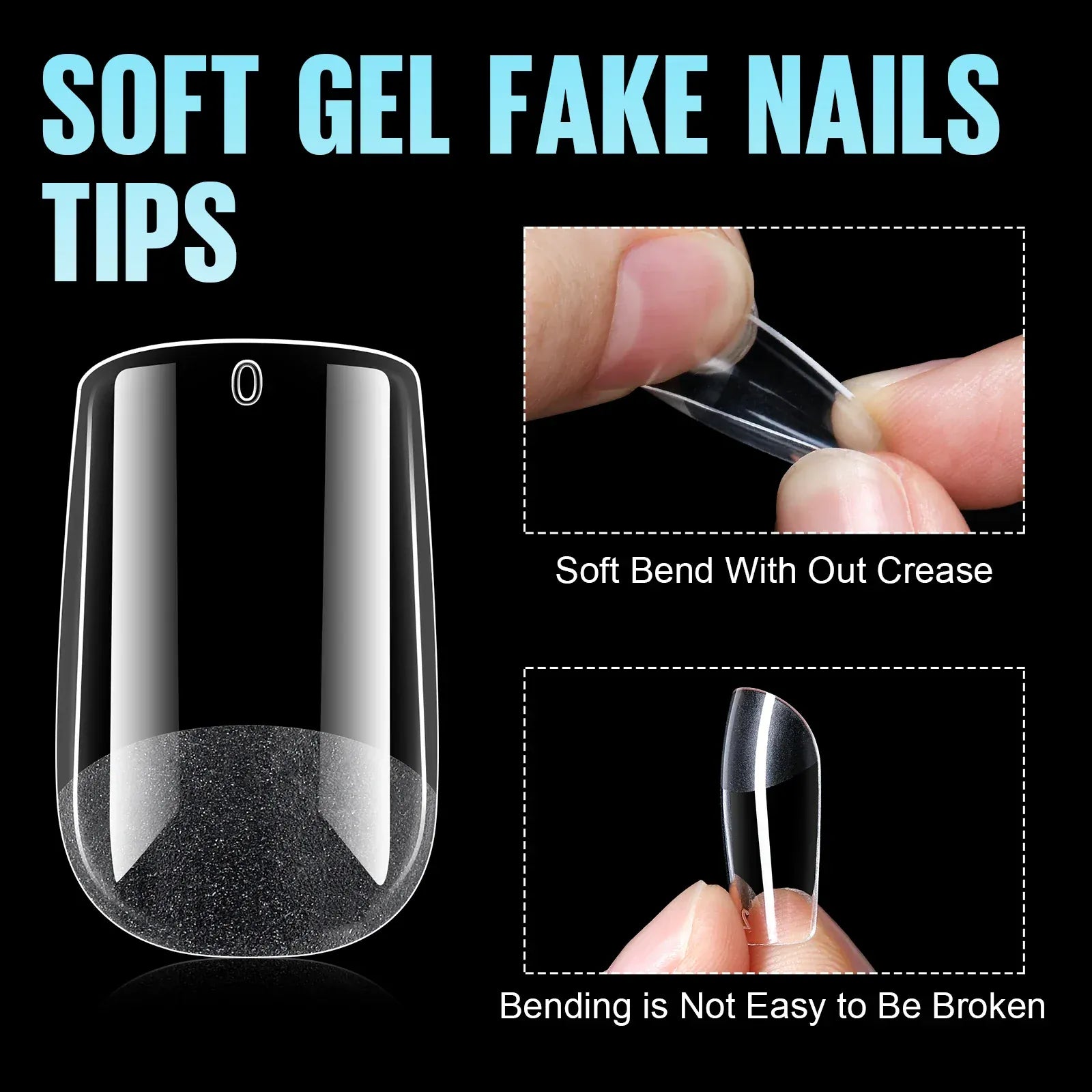 192 pieces of transparent acrylic fake nails, almond oval coffin square, suitable for nail art and home DIY nail making products