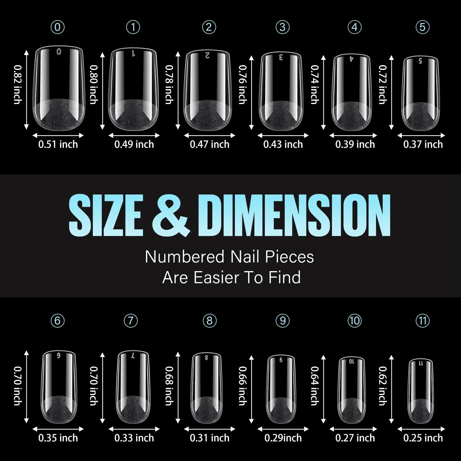 192 pieces of transparent acrylic fake nails, almond oval coffin square, suitable for nail art and home DIY nail making products