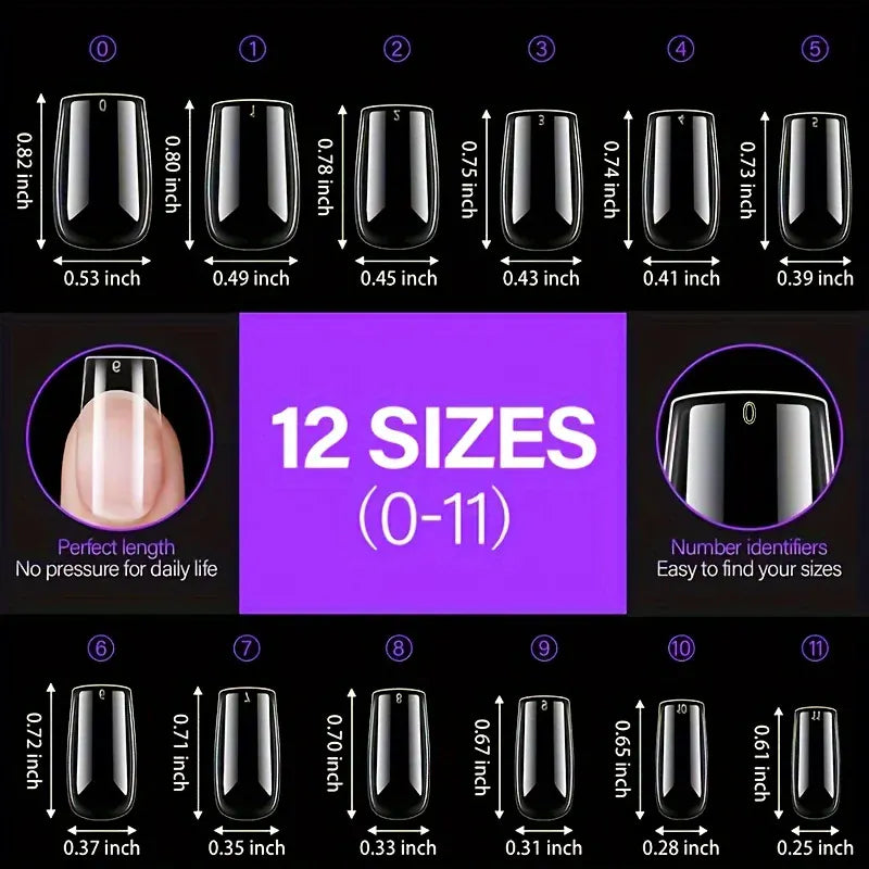 192 pieces of transparent acrylic fake nails, almond oval coffin square, suitable for nail art and home DIY nail making products