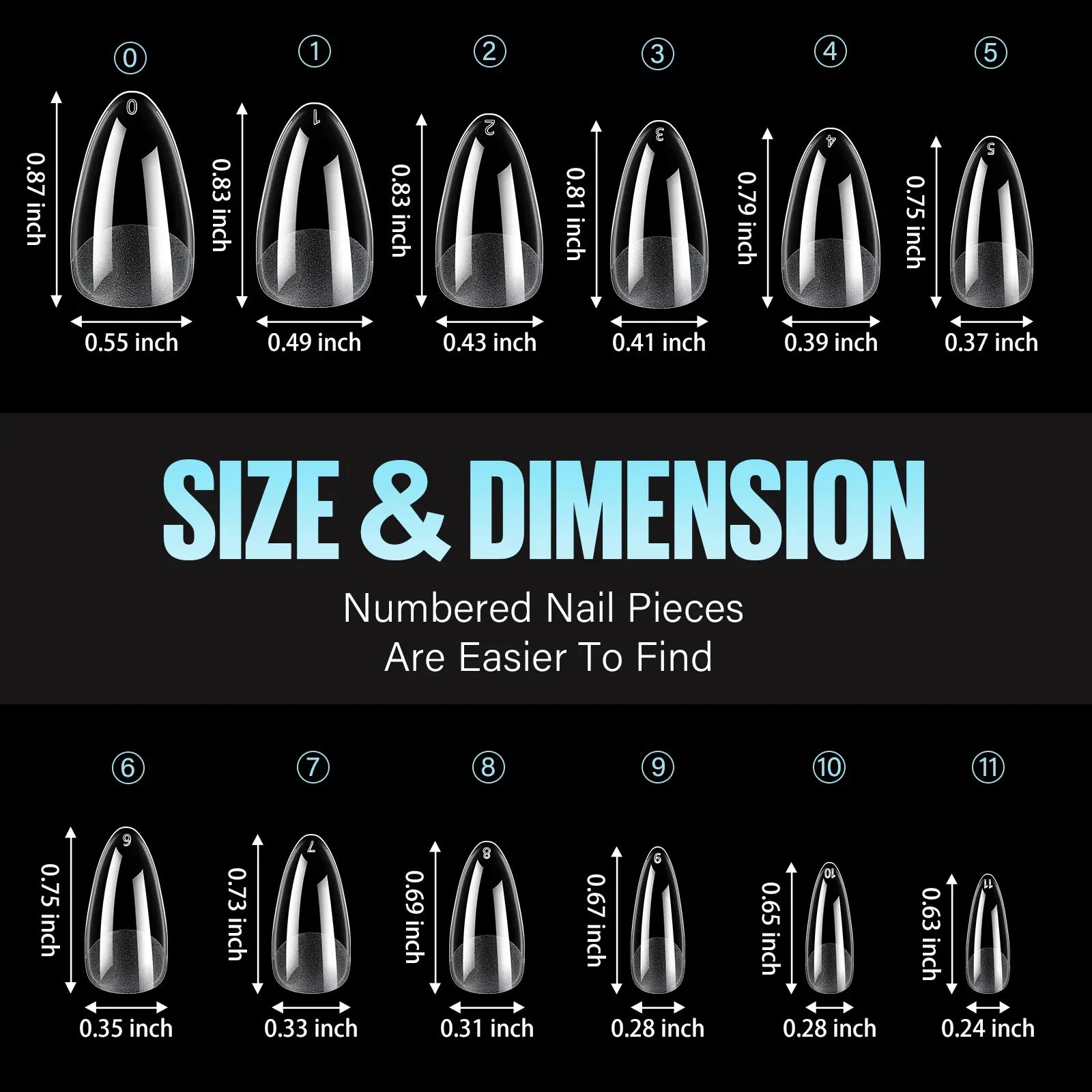 192 pieces of transparent acrylic fake nails, almond oval coffin square, suitable for nail art and home DIY nail making products